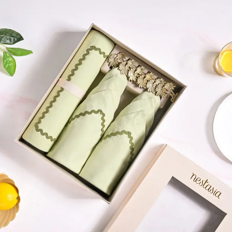 Isabelle Premium Table Linen Gift Hamper – Set Of 6 Coasters, Napkins & Ring Holders In Elegant Box 1