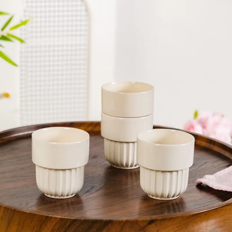 Ivory Cream Stackable Ceramic Cups (4-Pack, 280Ml Each) 1
