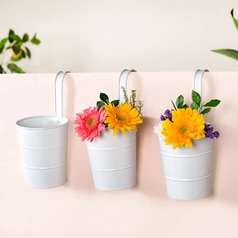 Ivory Minimalist Hanging Bucket Planters – Three-Tier Set For Cascading Plants 1