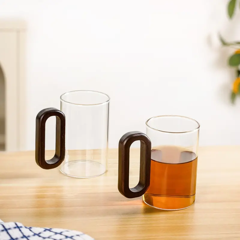 Japandi-Style Ceramic Mugs With Wooden Handles – Set Of Two (300Ml) 1