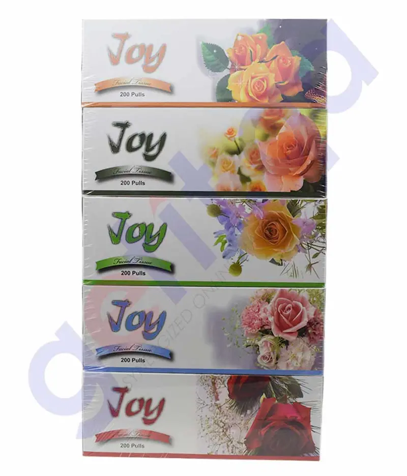 Joy 2-Ply Facial Tissues – 200 Sheets Per Box (5-Box Bundle) 1