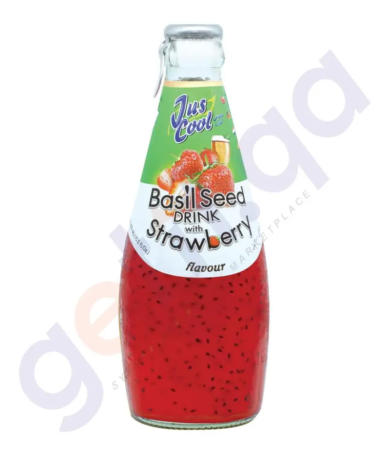 Jus Cool Strawberry Basil Seed Drink – 300Ml Bottle 1