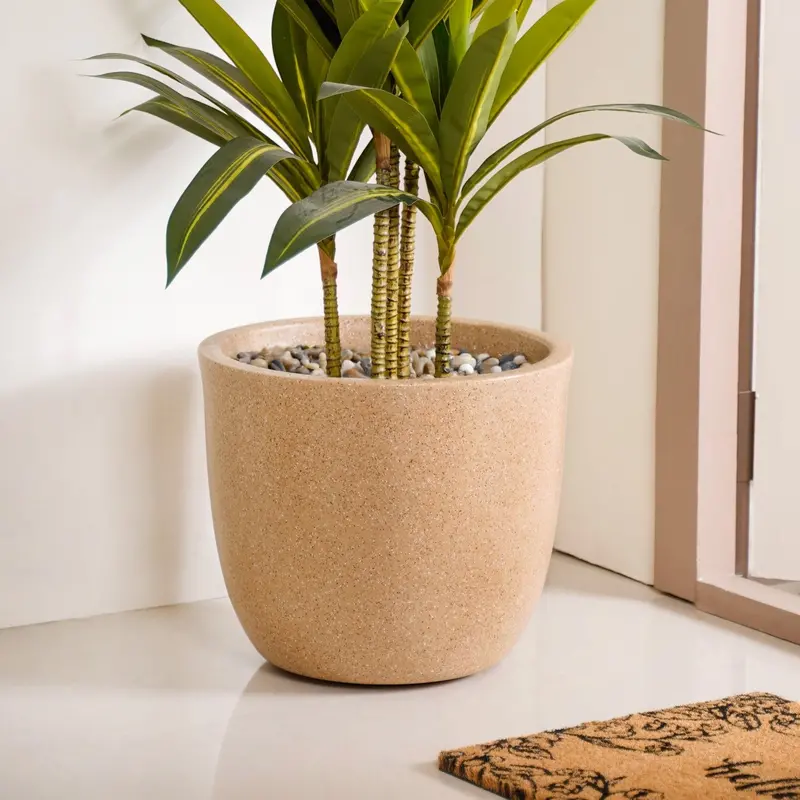 Large Beige Planting Pot – Planterra 15" X 14" Ceramic Container 1