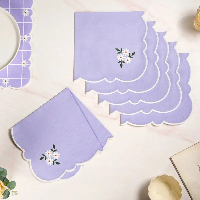 Lavender Embroidered Cotton Napkins – Set Of 6 1