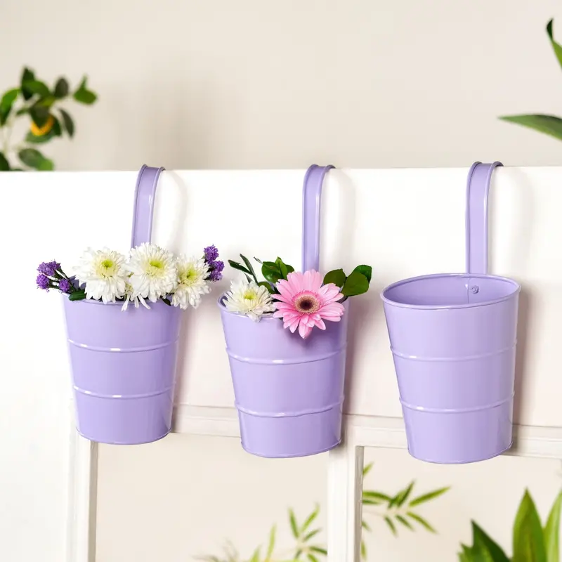 Lavender Garden Muse Hanging Flower Buckets – Botanical-Themed 3-Pack 1