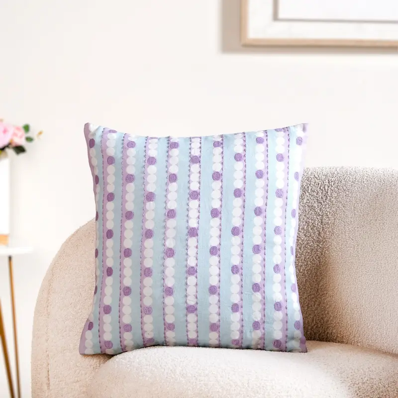 Lavender Lanes Embroidered Cushion Cover – 40X40Cm Soft Cotton Decor Pillow Case 1