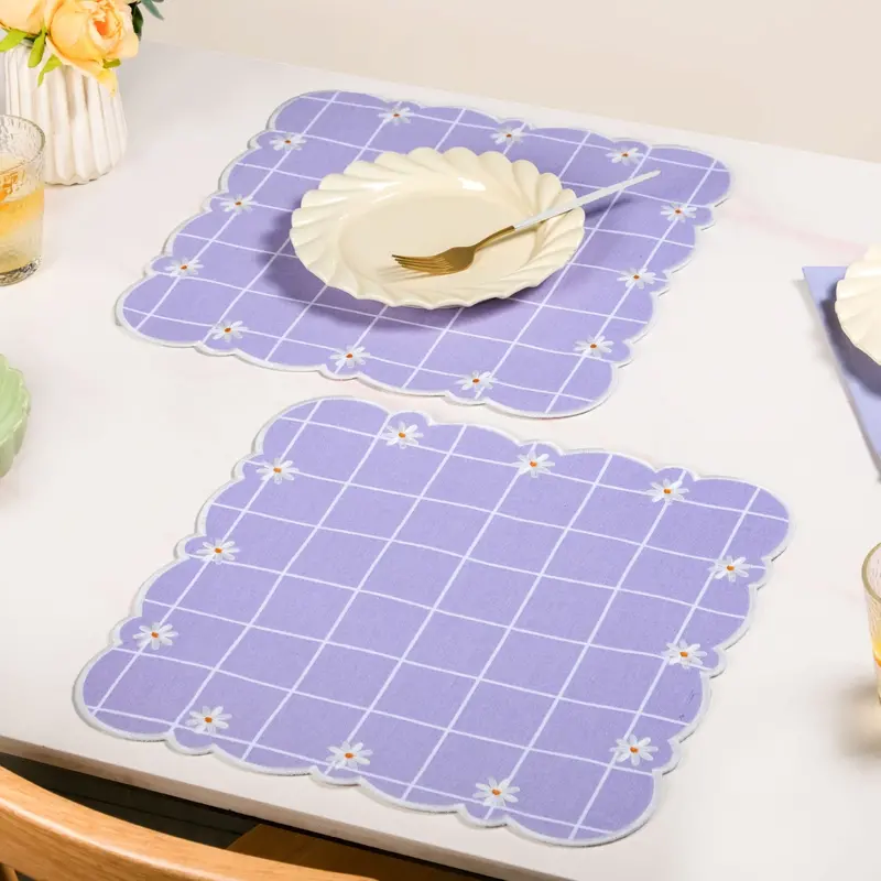 Lavender Lattice With Scallop Edge Embroidered Cotton Table Mats – Set Of 6 1