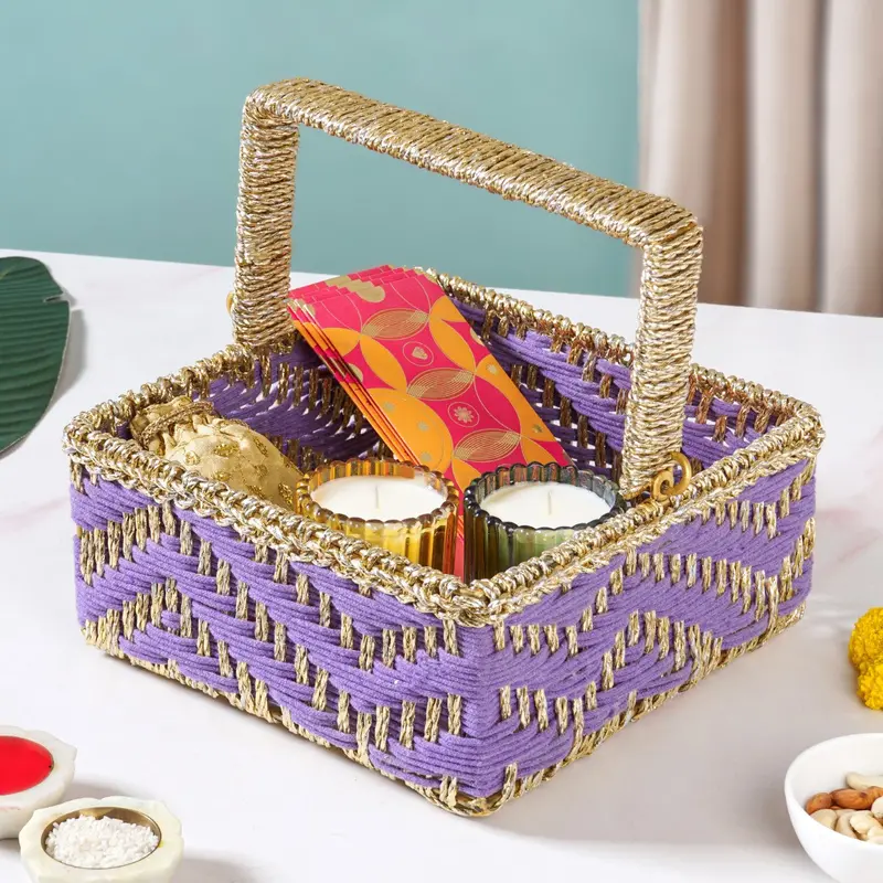 Lavender Woven Gift Basket Featuring Adjustable Handle 1