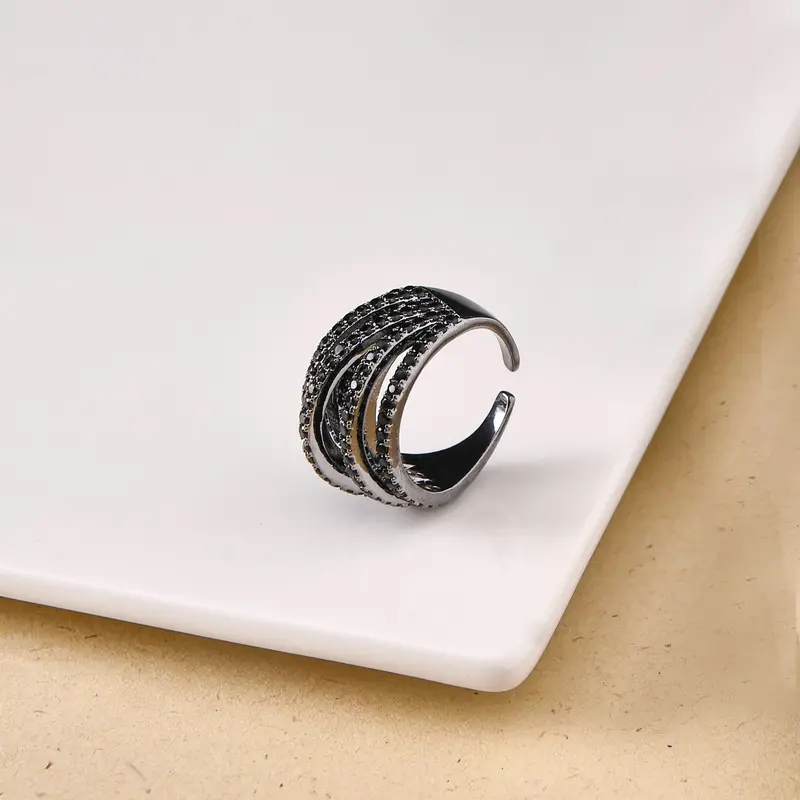 Layered Sculptural Oxidized Silver Ring 1