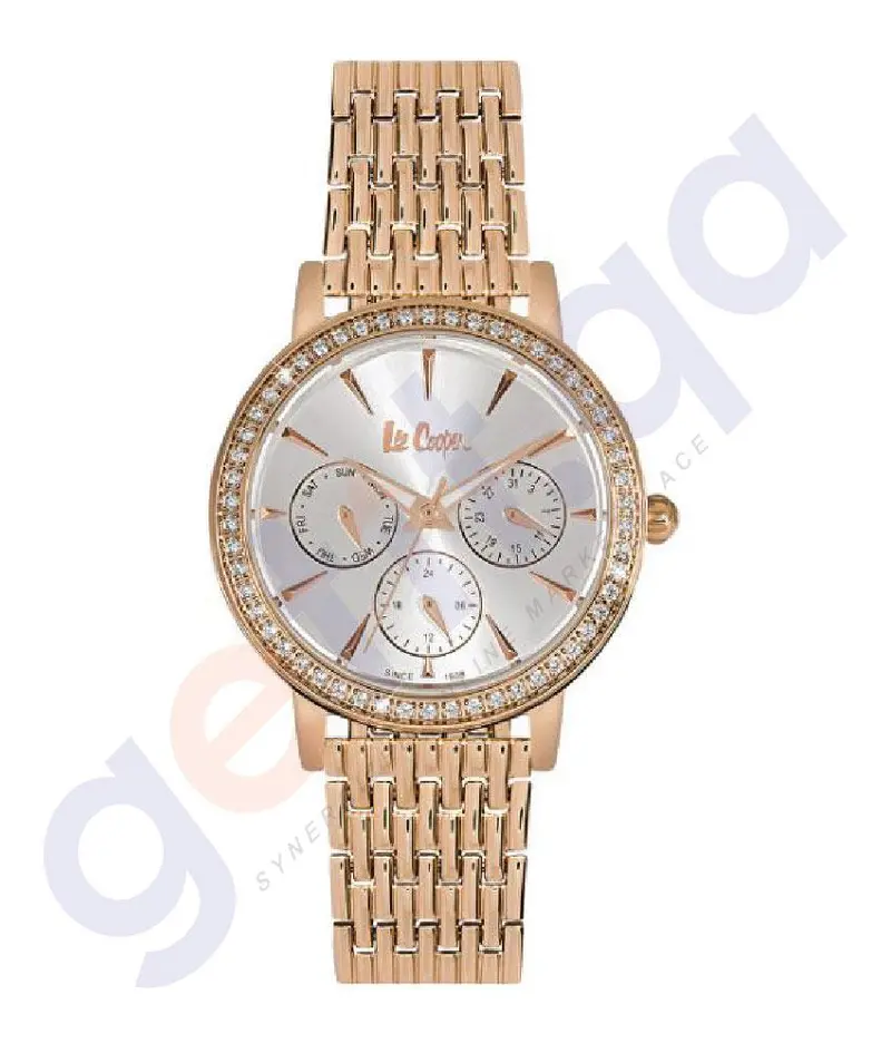 Lee Cooper Women’S Rose Gold Analog Watch – Silver Dial, Metal Bracelet 1