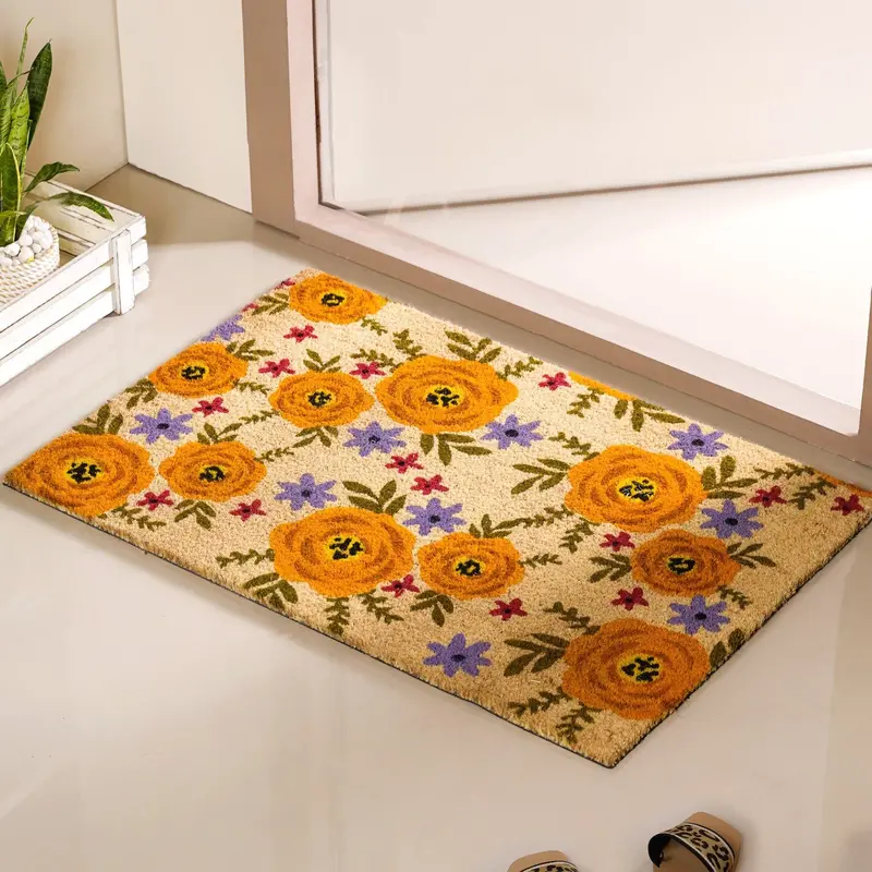 Lightweight Floral Print Coir Welcome Mat – 36X24 Inches 1