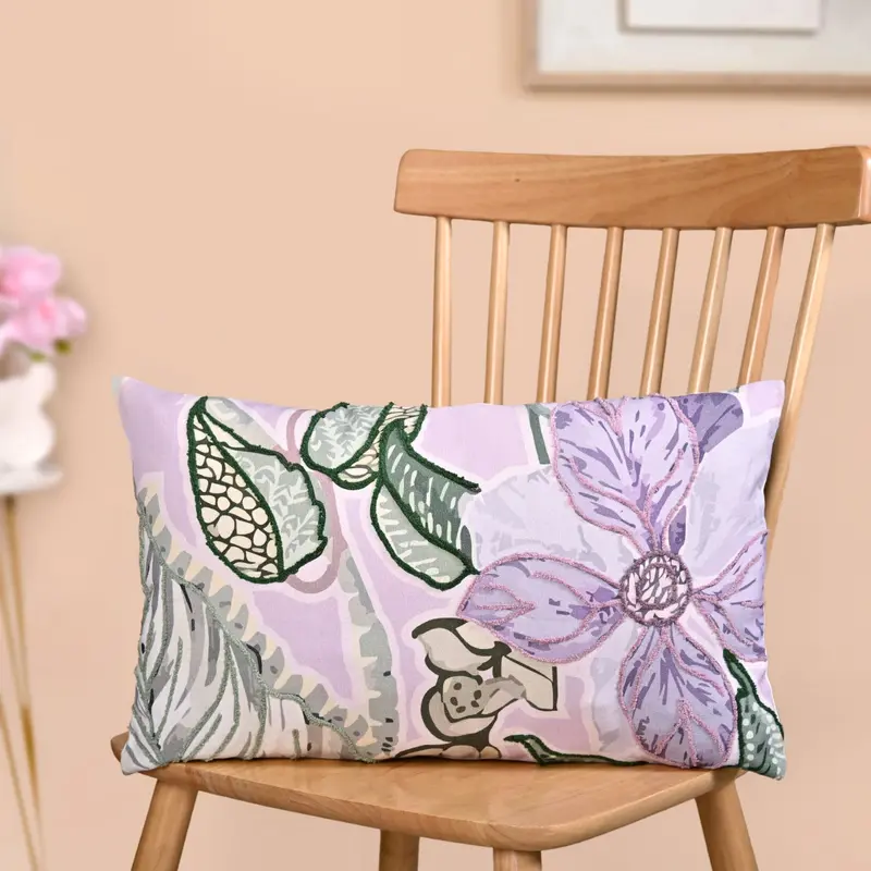 Lilac Bloom Embroidered Throw Pillow Cover – 50X30Cm 1