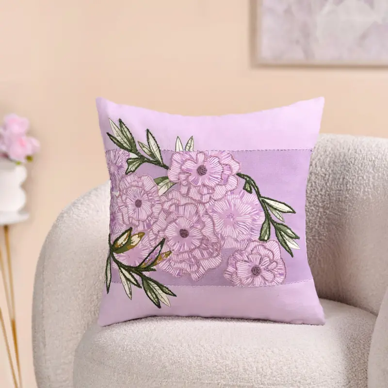 Lilac Meadow Embroidered Square Pillow Cover – 40X40Cm 1
