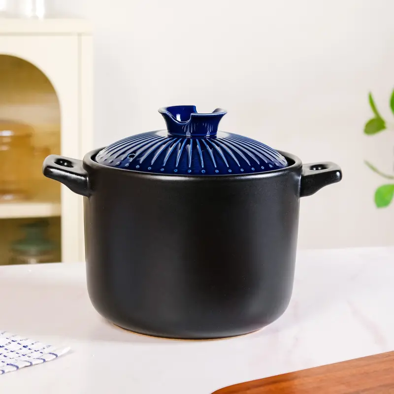 Lumea Blue Ceramic Cooking Pot With Lid – Premium Heavy-Duty Pot (4700Ml) 1