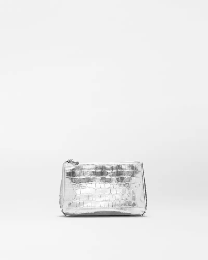 Luna Cosmetic Case – Medium-Sized, Silver Crocodile-Embossed 1