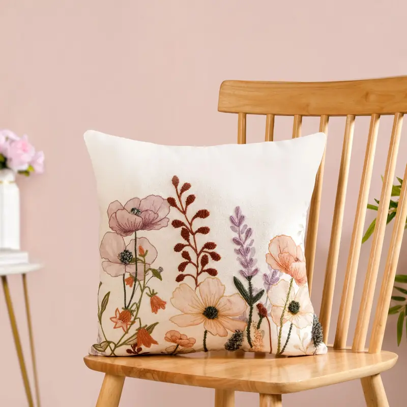 Lush Botanica Embroidered Slub Cotton Cushion Cover – 40X40 Cm 1