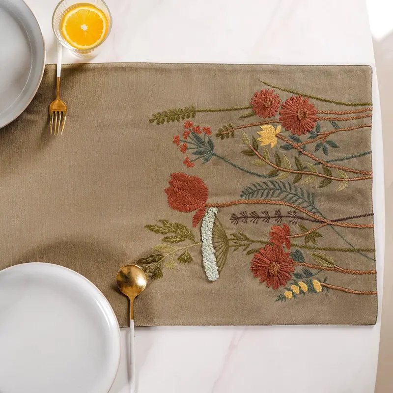 Lush Floral Embroidered Dining Table Runner 1
