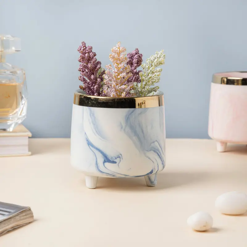 Luxe Blue Marble Ceramic Planter With Legs 1