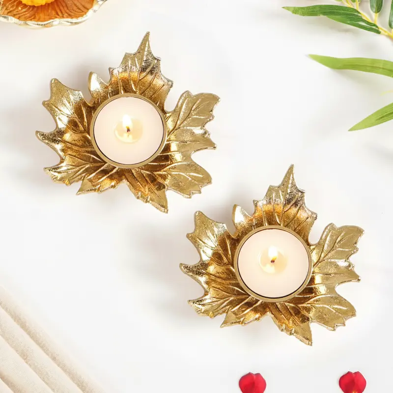 Maple Glow Aluminium Tealight Holder Pair – Festive Gift Box 1