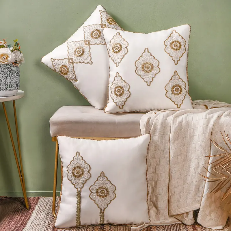 Mehrab Embroidered Zari Lace Cushion Covers – Set Of 3 1