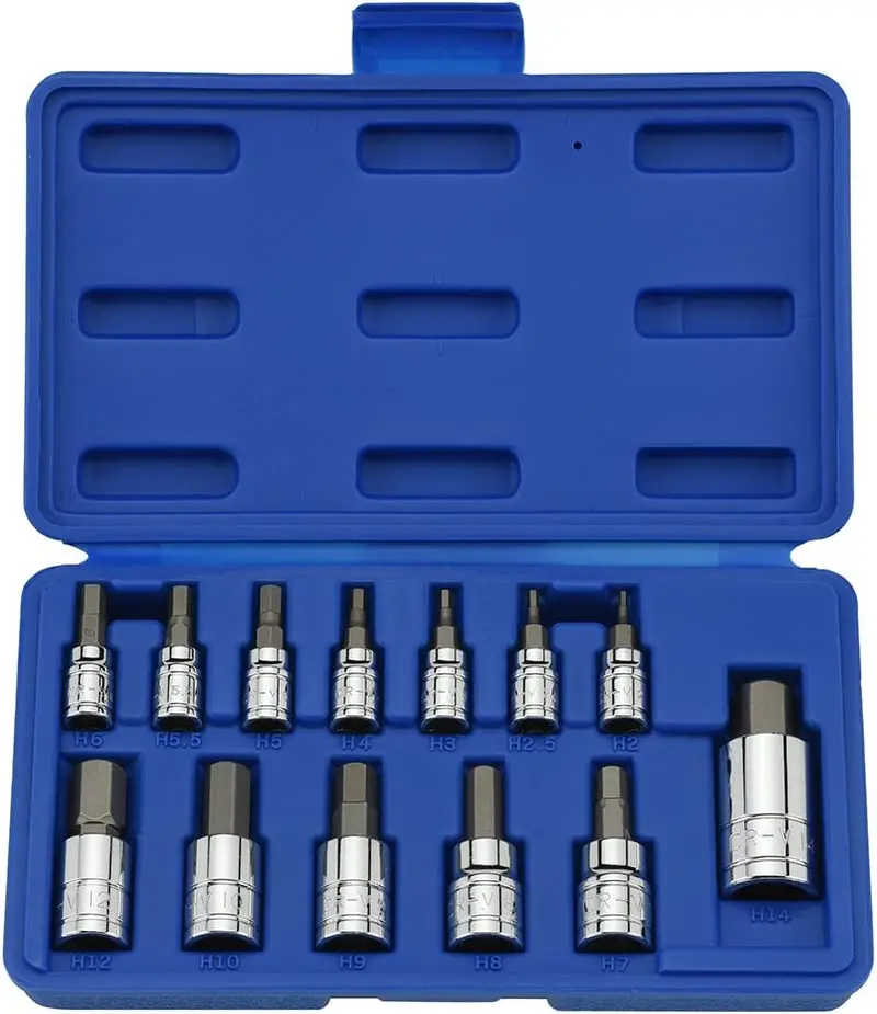Metric Hex Socket Bit Kit — 13-Piece S2 & Crv Steel, Covers 2–14 Mm Across Three Drive Sizes 1
