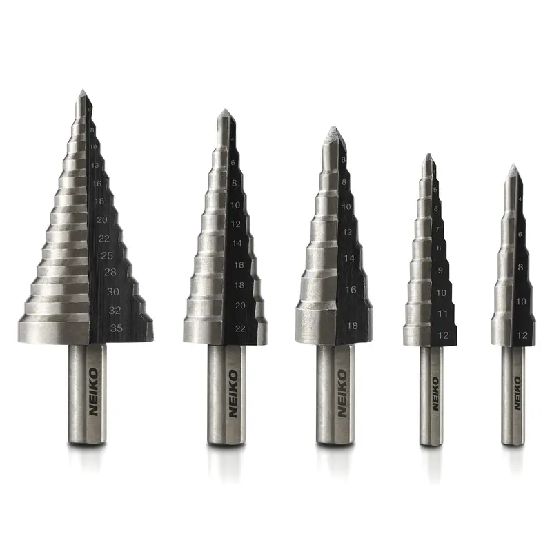 Metric Titanium-Coated Step Drill Bit Set — Hss Core, 4–35 Mm Graduated Sizes (5-Pc) 1
