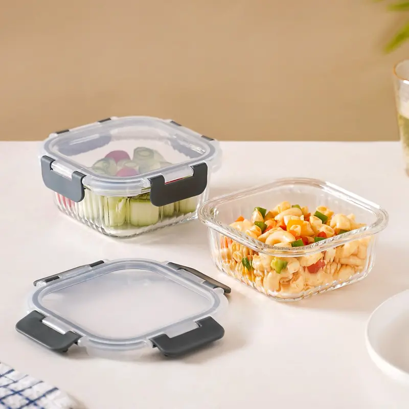 Microwave-Safe Fluted Glass Food Storage Boxes – 2-Piece 500Ml Airtight Set 1