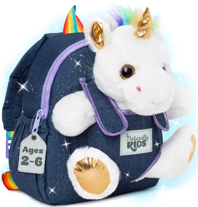 Mini Unicorn Backpack For Toddlers With White Plush Toy — Compact Size With Safety Features & Easy Access Pockets 1