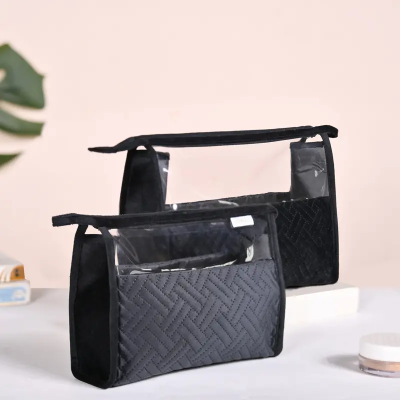 Minimalist Black Travel & Makeup Pouch Set – 2 Items 1