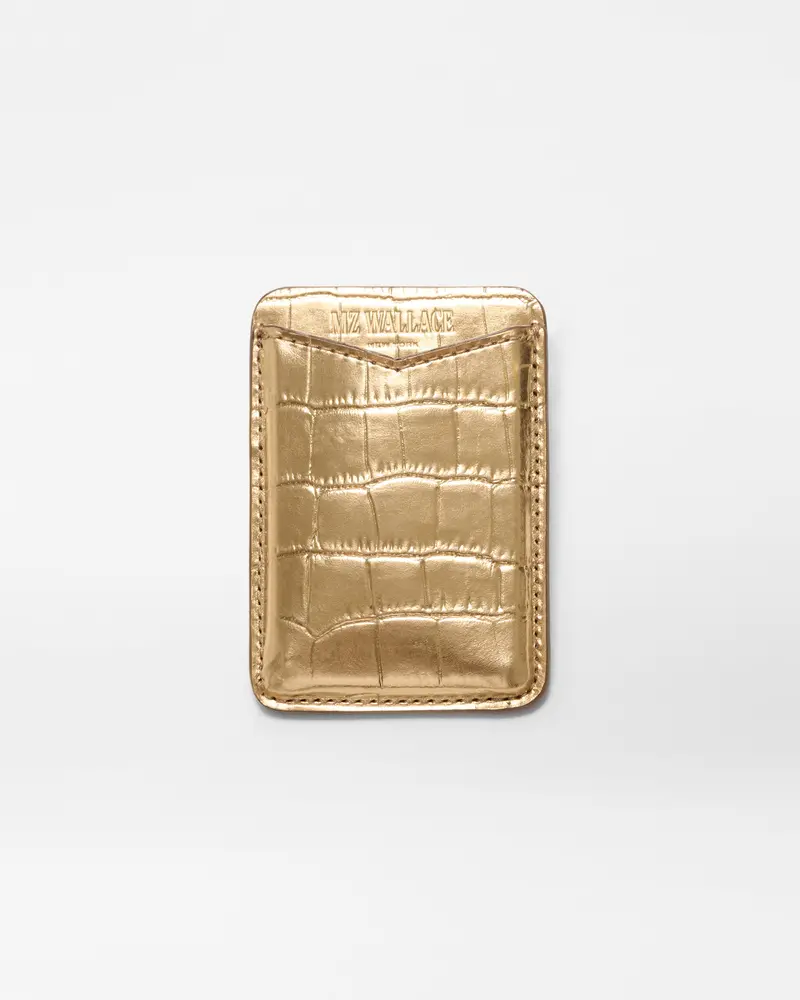 Minimalist Card & Phone Case – Gold Crocodile-Embossed 1