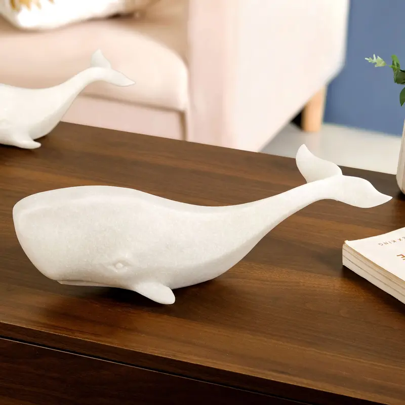 Minimalist White Whale Sculpture – Oversized Coastal Art 1