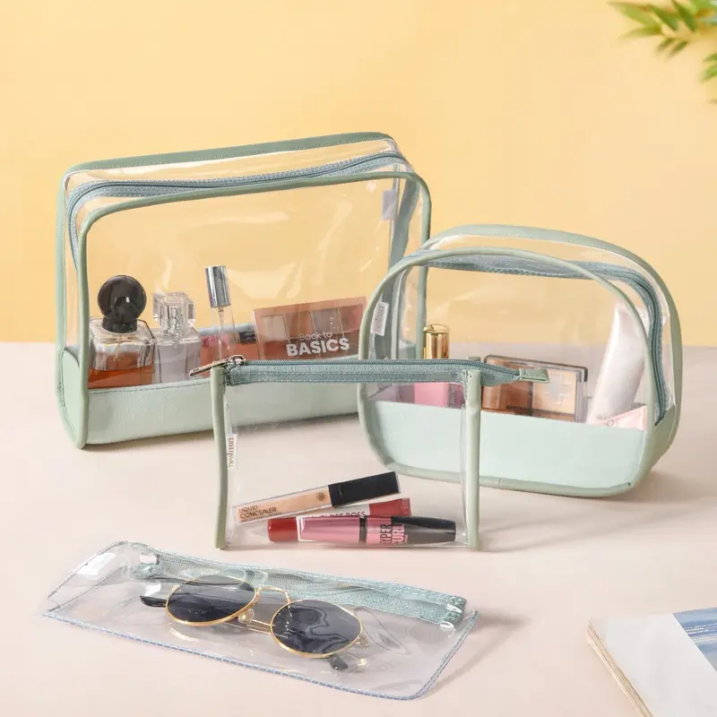 Mint Green Travel Cosmetic Organizer Set – Four Zippered Pouches 1