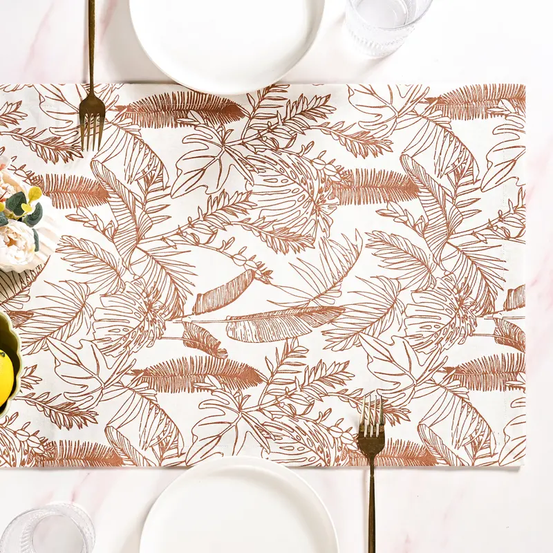 Mocha Fern Cotton Table Runner For 6-Person Dining – 185X35 Cm 1