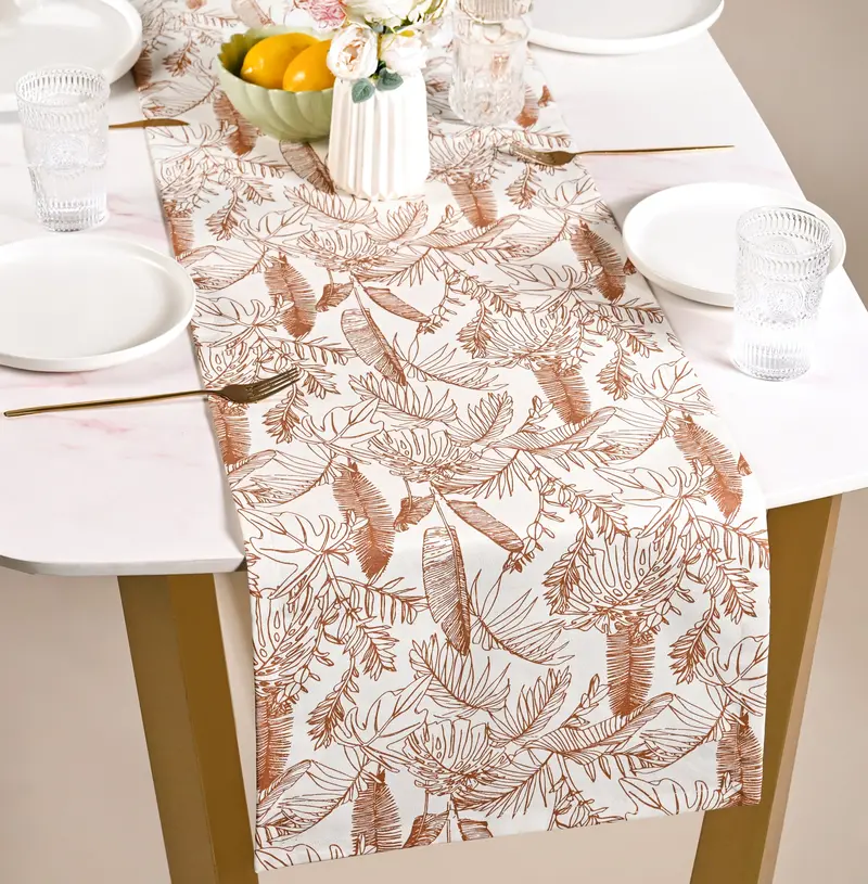 Mocha Fern Cotton Table Runner For 8-Person Dining – 264X35 Cm 1