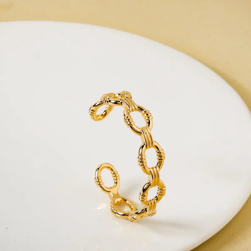 Modern Link Chain Gold Cuff Bracelet 1
