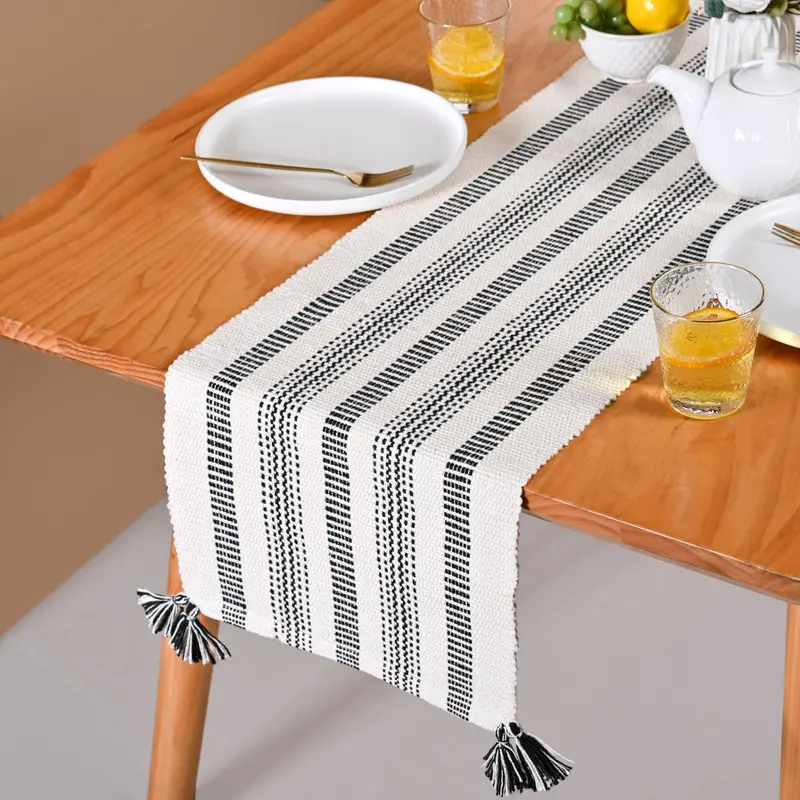 Modern Monochrome Cotton Table Runner – 180 × 33 Cm 1