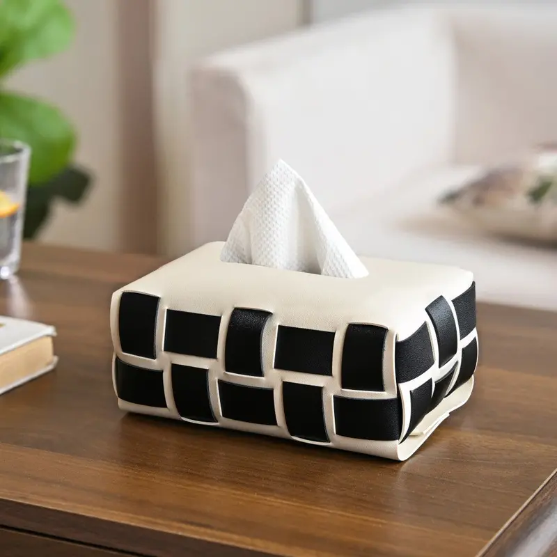 Monochrome Black-And-White Vegan Leather Tissue Box 1