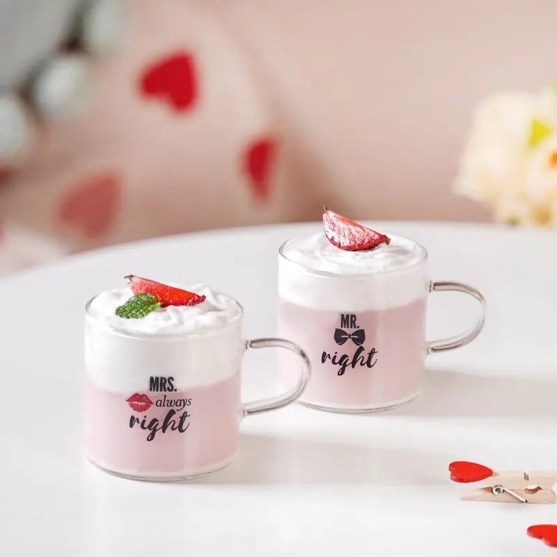 'Mr Right & Mrs Always Right' Glass Tea Cup Set (2 Pcs, 140Ml) 1