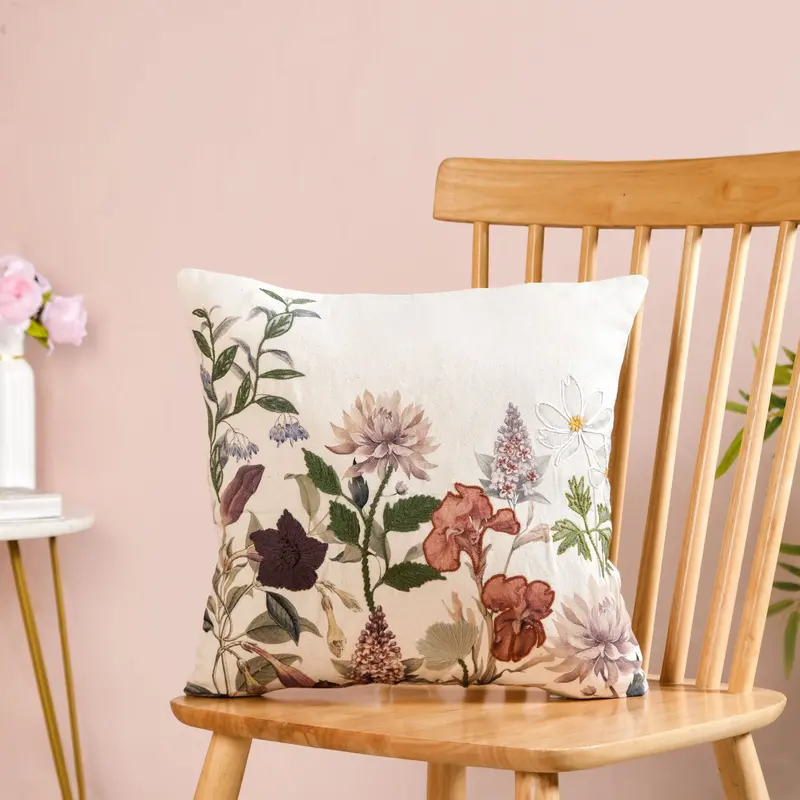 Nature Bloom Embroidered Cotton Cushion Cover – 40X40 Cm 1