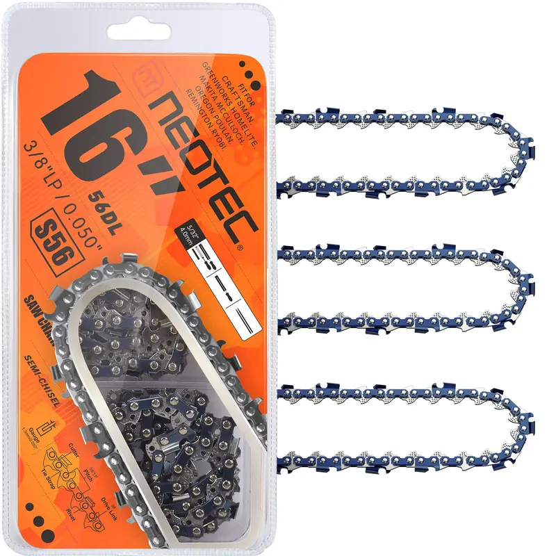 Neo-Tec 16" Chainsaw Chain — 3/8" Lp Pitch, 0.050" Gauge, 56 Drive Links (S56, 3-Pack) 1
