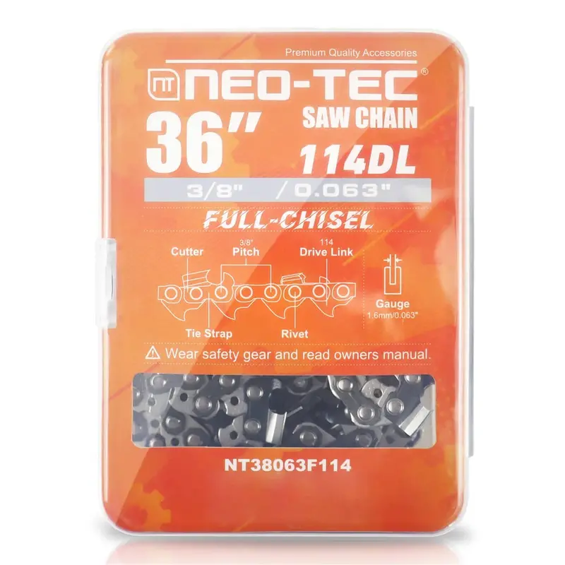 Neo-Tec 36" Full-Chisel Chainsaw Chain — 3/8" Pitch, 0.063" Gauge, 114 Links (Stihl & Husqvarna Compatible) 1