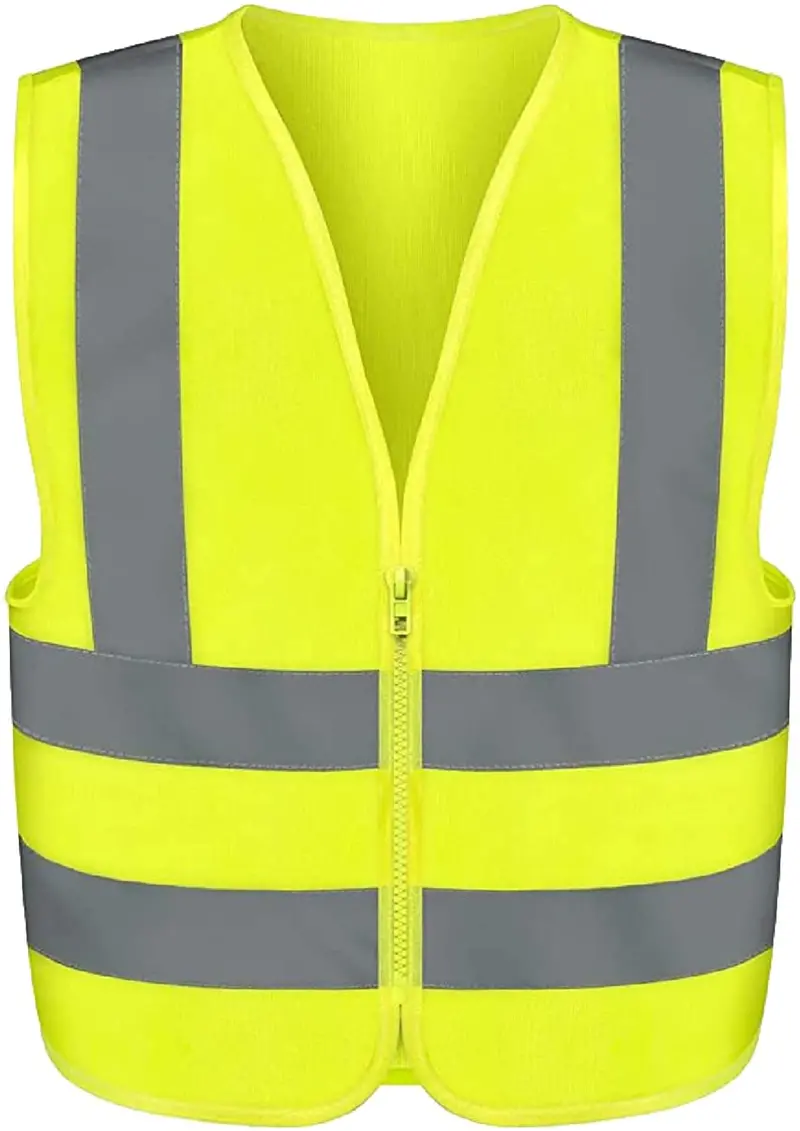 Neon Yellow High-Visibility Safety Vest: Reflective Tape, Zip-Front Closure, Medium Fit 1