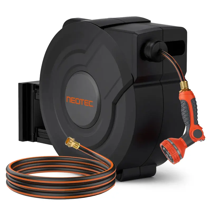 Neotec 1/2" X 130Ft Retractable Hose Reel – Heavy-Duty Wall Mount, Brass Fittings & Swivel Bracket 1