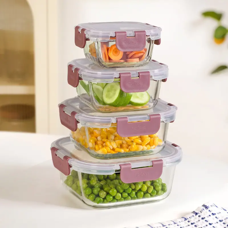 Nestro Dusty Pink Square Airtight Food Storage Set (4 Pieces: 160Ml–800Ml) 1
