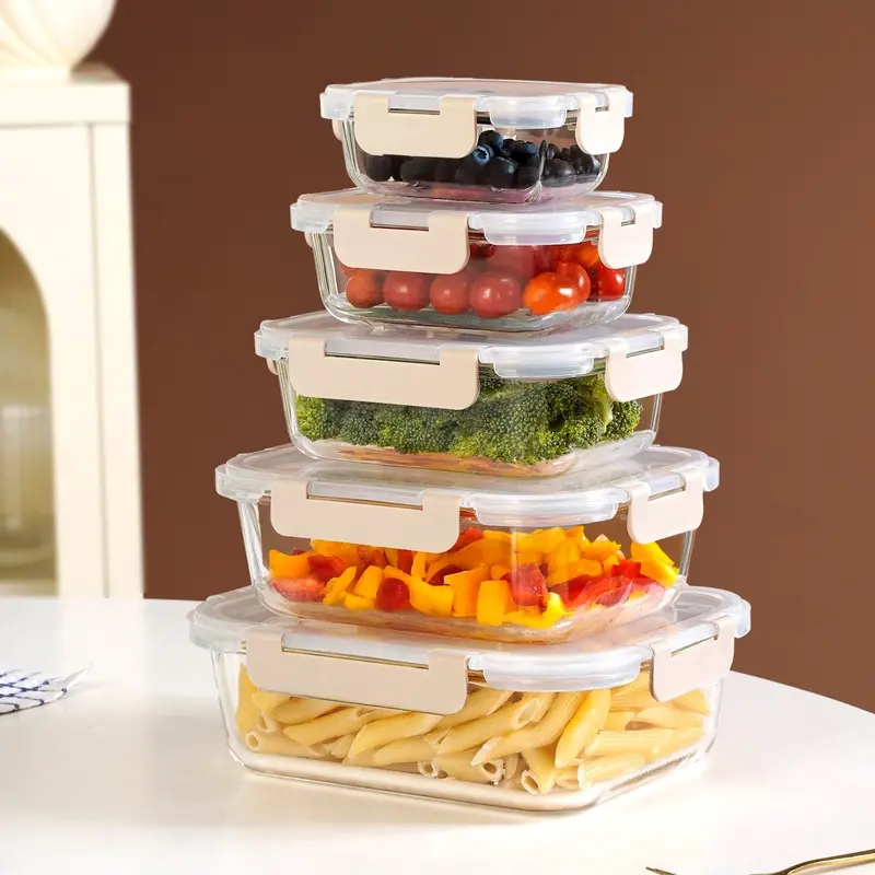 Nestro Leakproof Food Storage Box Set – 5-Piece Beige (Xs–Xl) 1