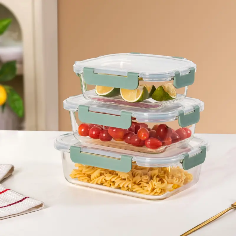 Nestro Leakproof Rectangular Food Storage Set – 3-Piece Green (S–L) 1