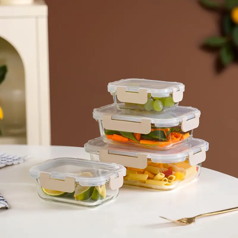 Nestro Leakproof Stackable Lunch Boxes – 4-Piece Beige Set (S–Xl) 1