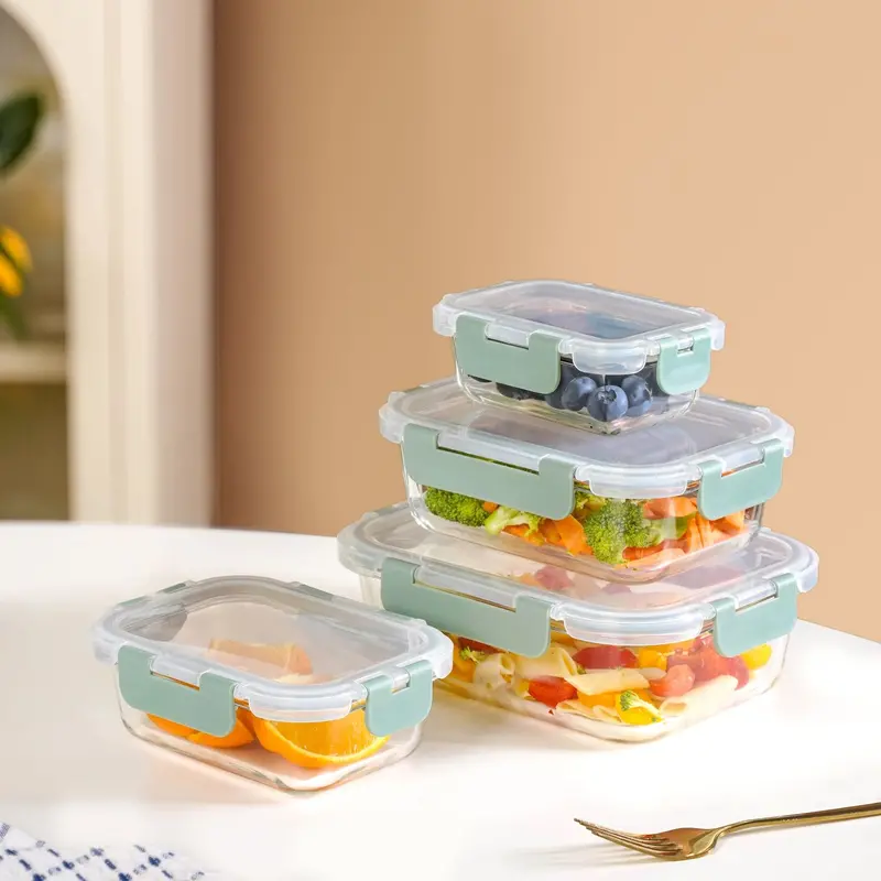 Nestro Leakproof Stackable Lunch Boxes – 4-Piece Green Set (S–Xl) 1