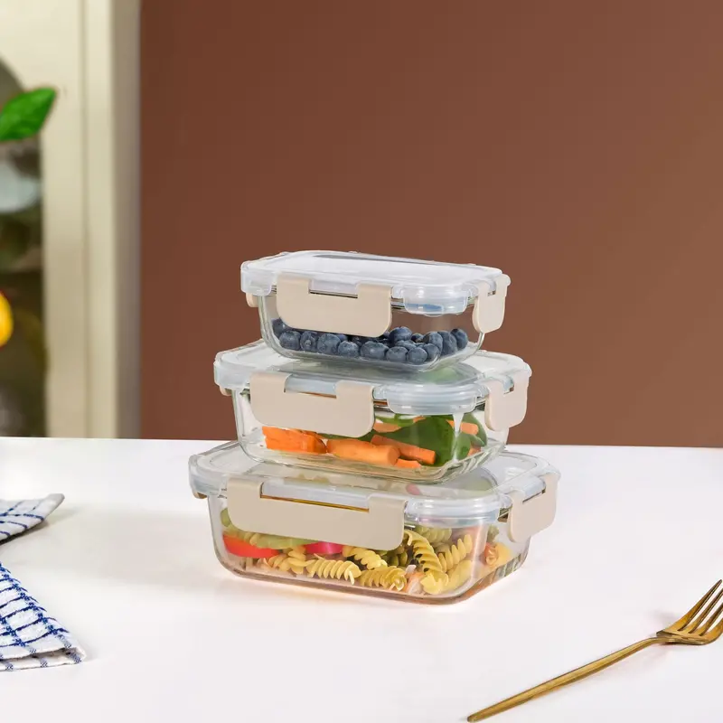 Nestro Microwave-Safe Airtight Storage Boxes – 3-Piece Beige Set (S–L) 1