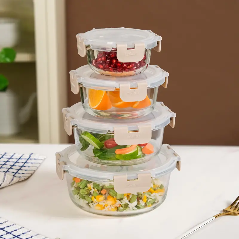 Nestro Pro Round Beige Clip-Lock Storage Set (4 Sizes: 215Ml–950Ml) 1